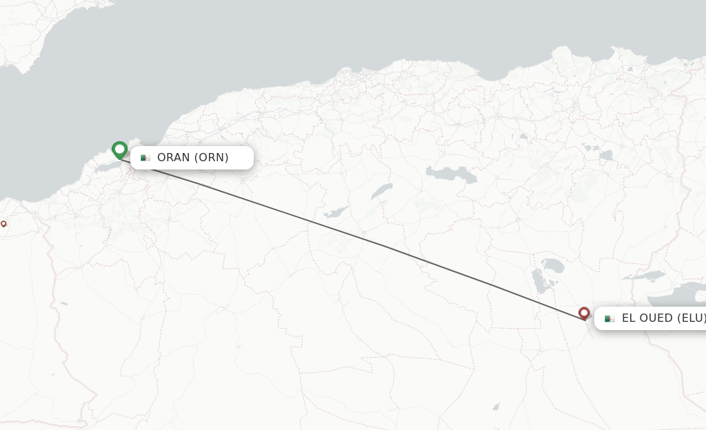 Flights from Oran to El Oued route map
