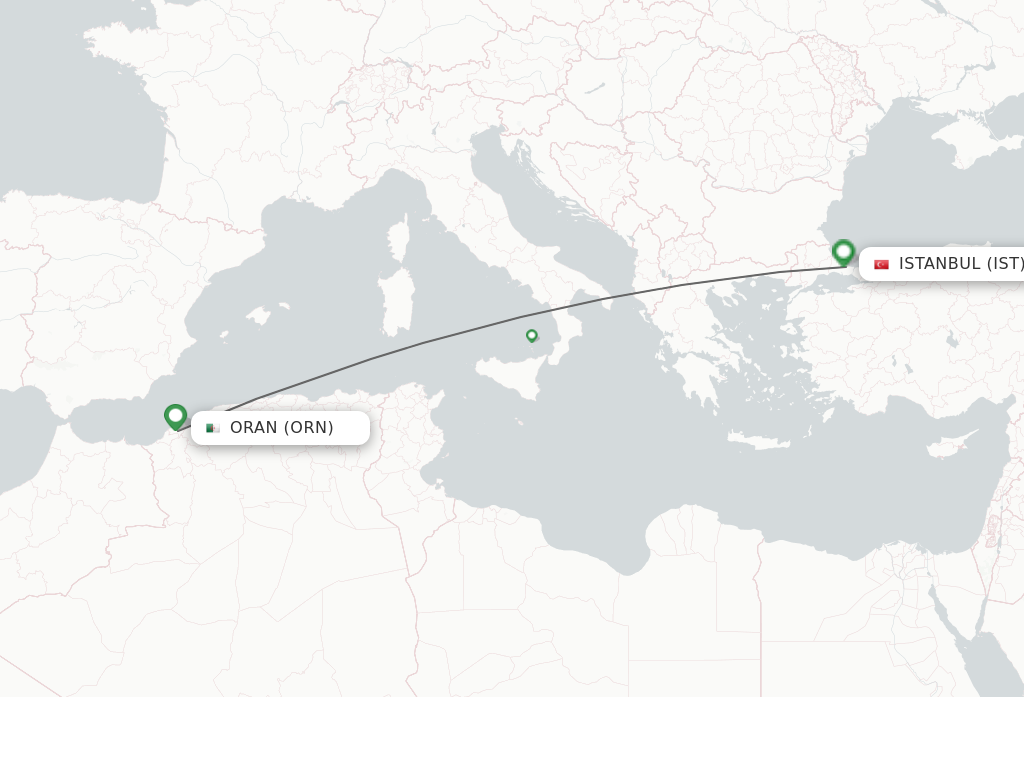 Flights from Oran to Istanbul route map