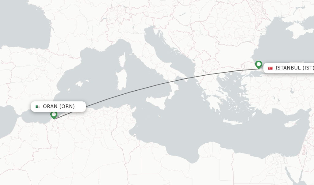Flights from Oran to Istanbul route map