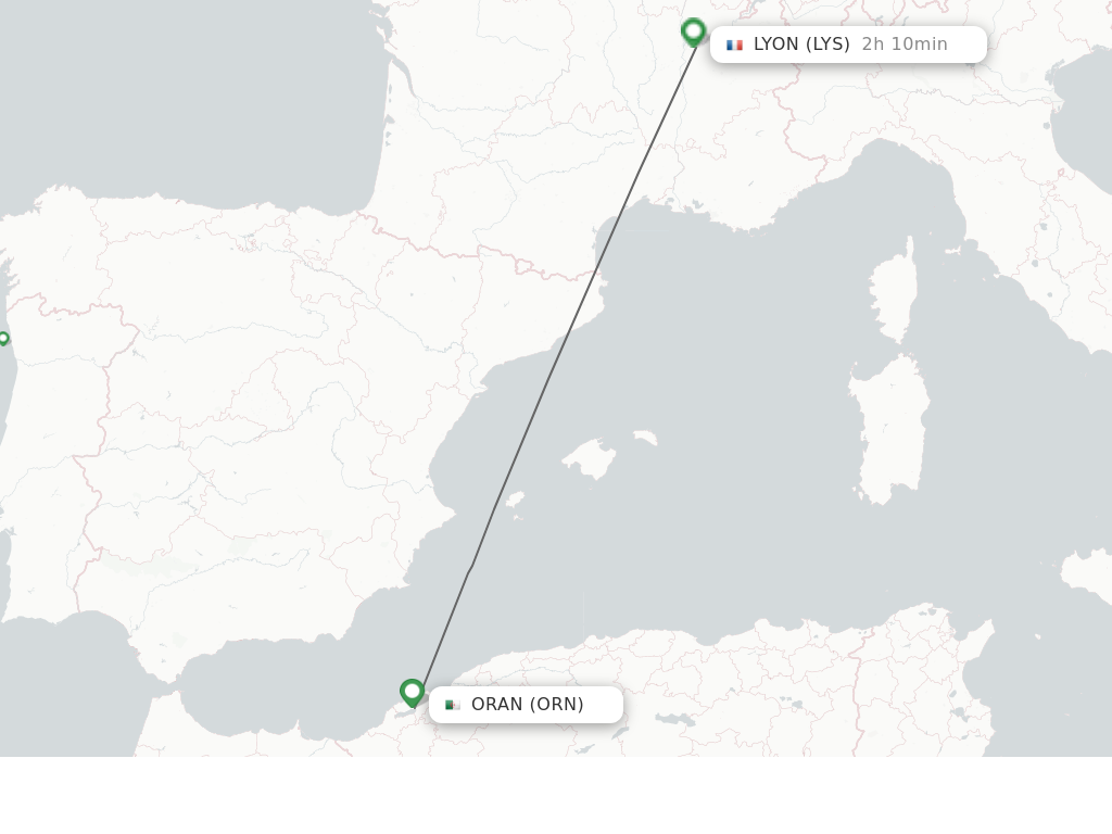 Flights from Oran to Lyon route map