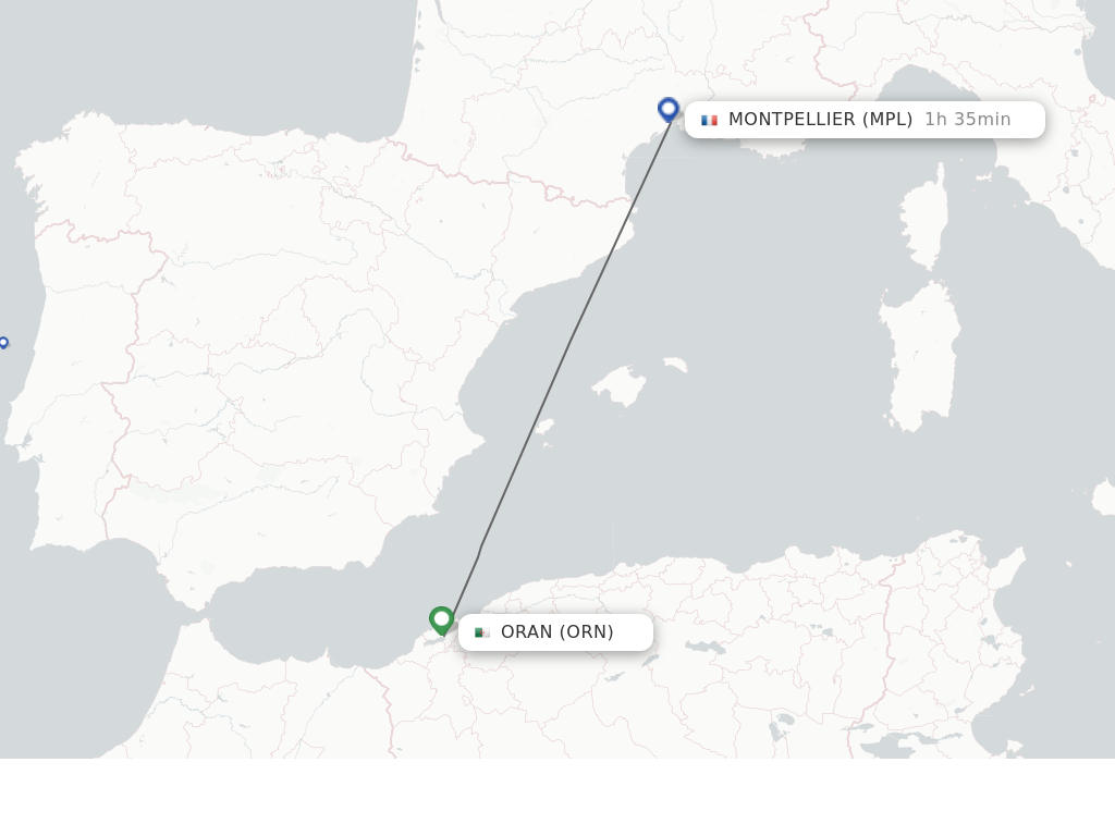 Flights from Oran to Montpellier route map