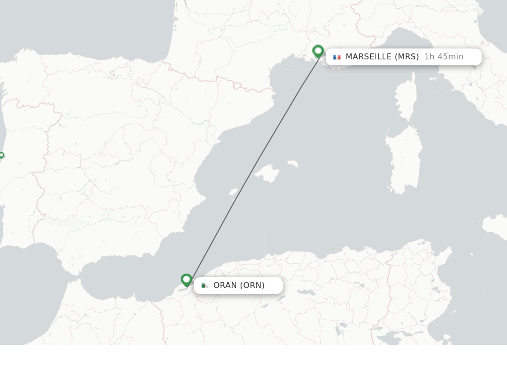 Flights from Oran to Marseille route map