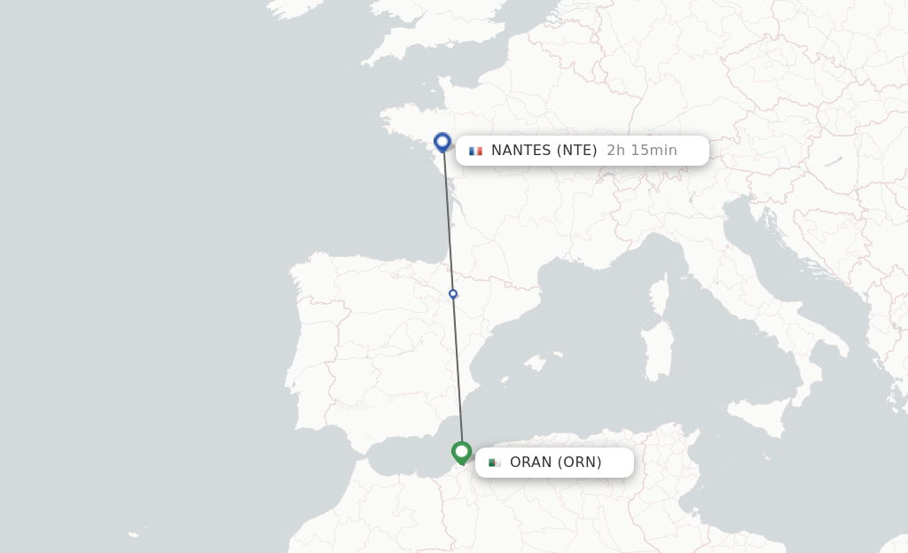 Flights from Oran to Nantes route map