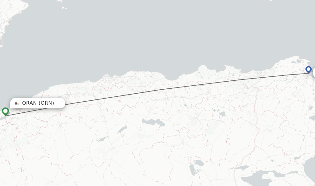 Flights from Oran to Tunis route map