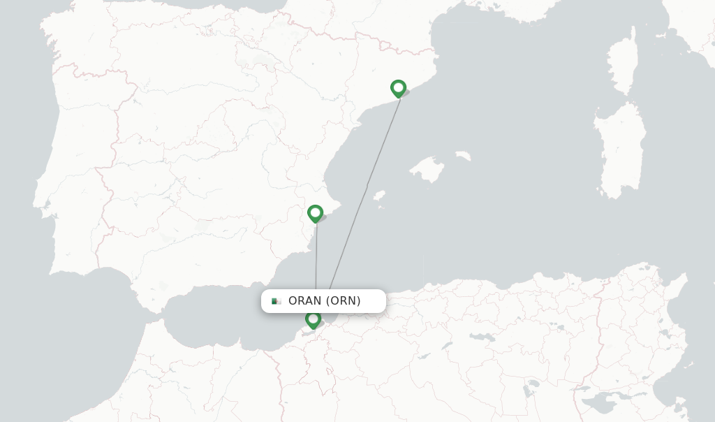 Route map with flights from Oran with Vueling