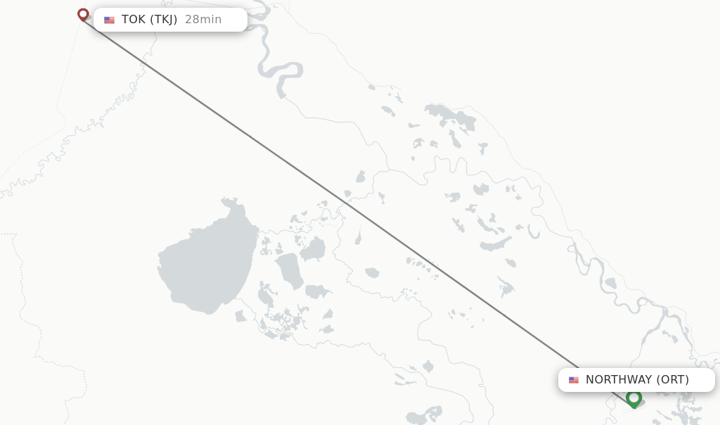 Flights from Northway to Tok route map