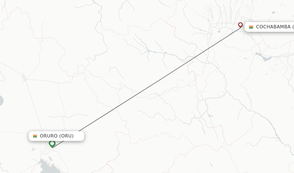 Flights from Oruro to Cochabamba route map