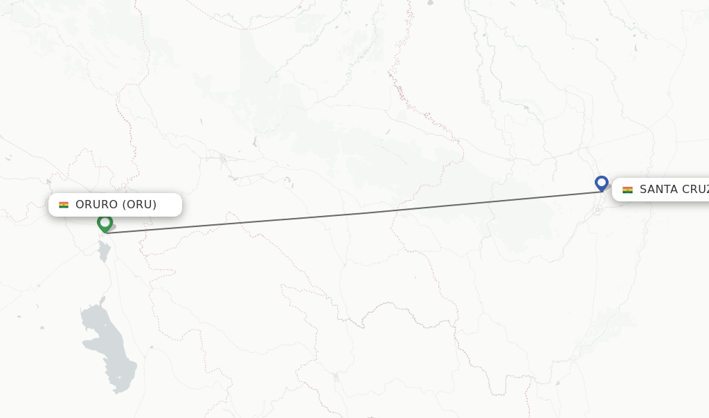Flights from Oruro to Santa Cruz route map