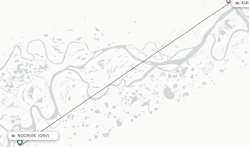 Flights from Noorvik to Kiana route map