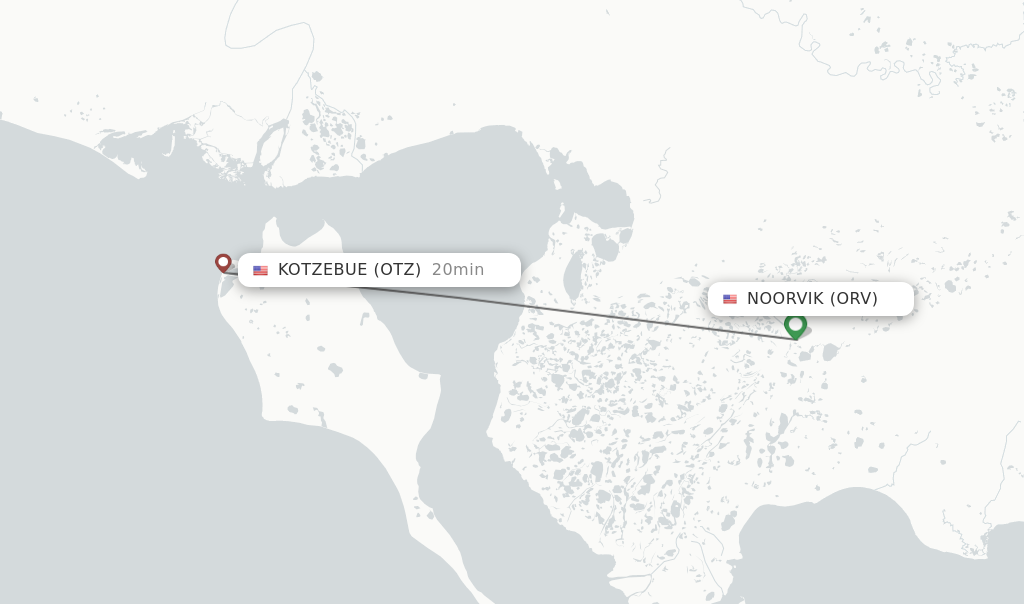 Flights from Noorvik to Kotzebue route map
