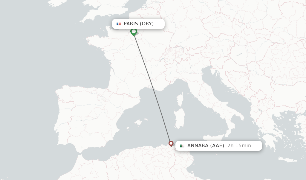 Flights from Paris to Annaba route map
