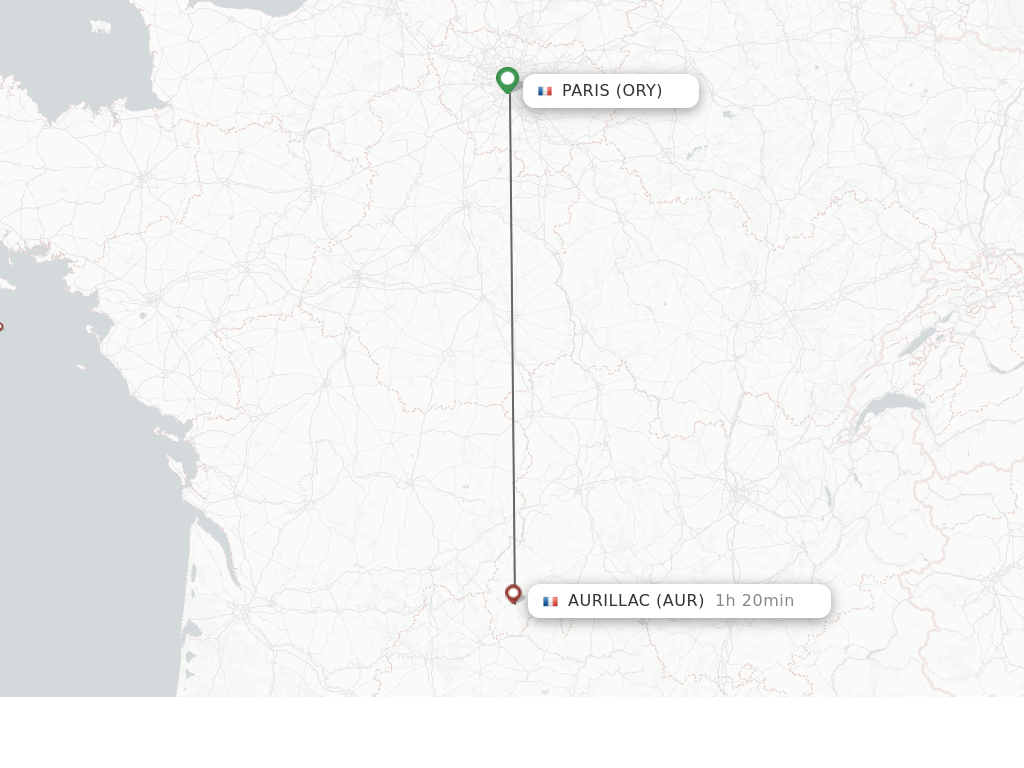 Flights from Paris to Aurillac route map