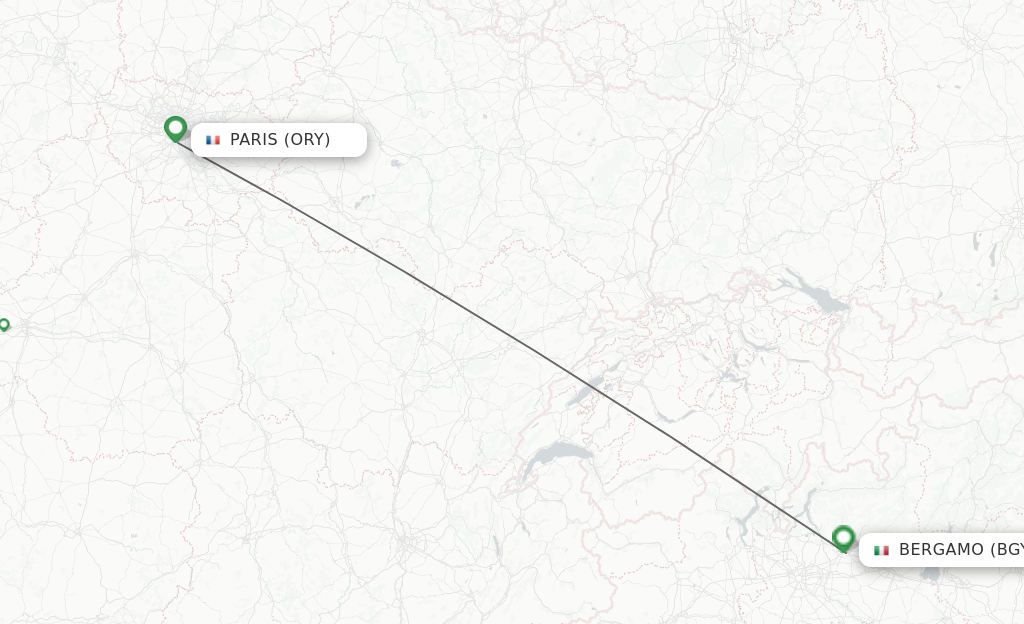 Flights from Paris to Milan route map