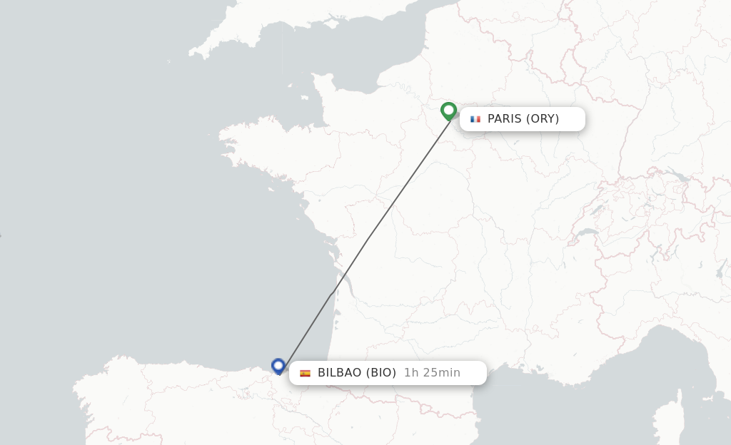 Flights from Paris to Bilbao route map
