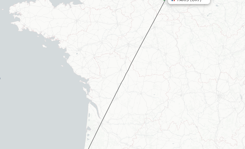 Flights from Paris to Biarritz route map