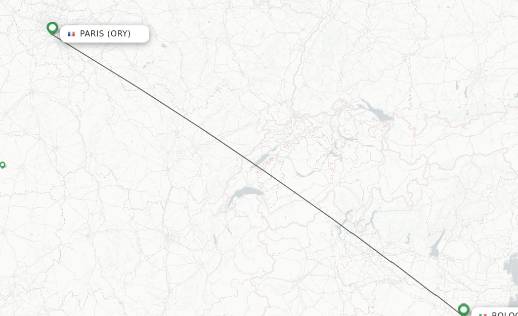 Flights from Paris to Bologna route map