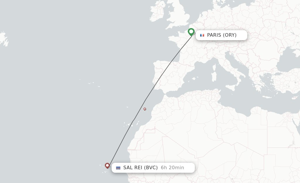 Flights from Boa Vista to Paris route map