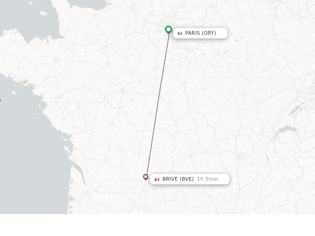 Flights from Paris to Brive-La-Gaillarde route map