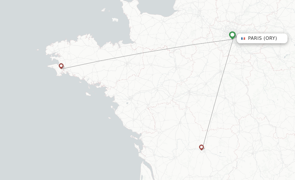 Route map with flights from Paris with Chalair