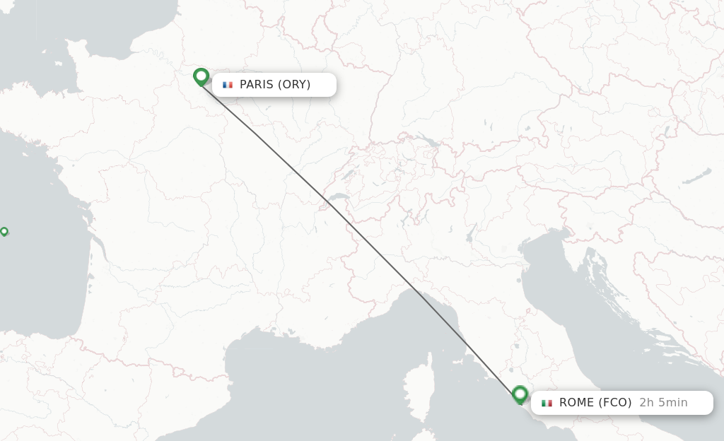 Flights from Paris to Rome route map