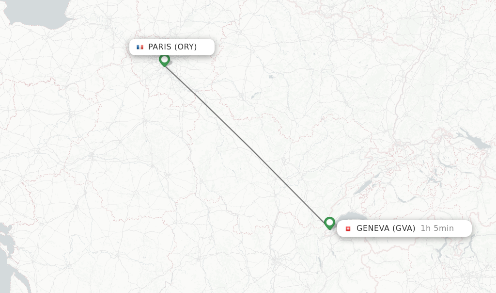 Flights from Paris to Geneva route map