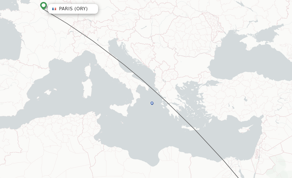 Flights from Paris to Hurghada route map