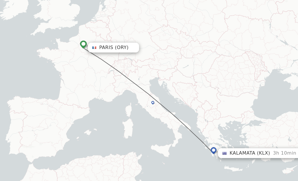 Flights from Paris to Kalamata route map