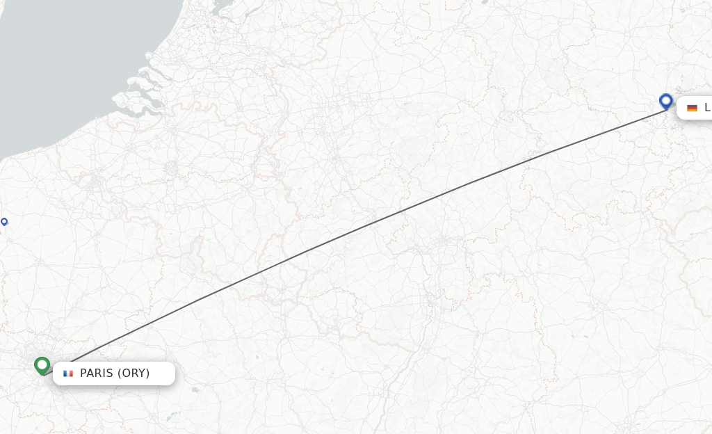 Flights from Paris to Leipzig/Halle route map