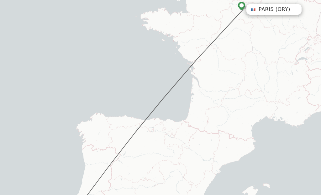 Flights from Paris to Lisbon route map