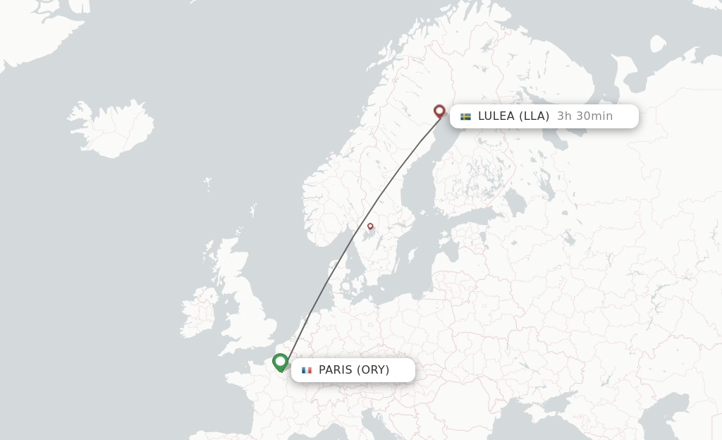 Flights from Paris to Lulea route map
