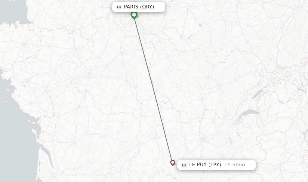 Flights from Paris to Le Puy route map