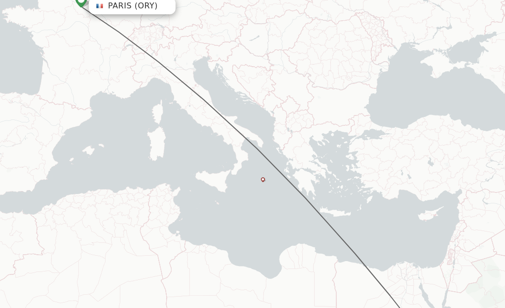 Flights from Paris to Luxor route map