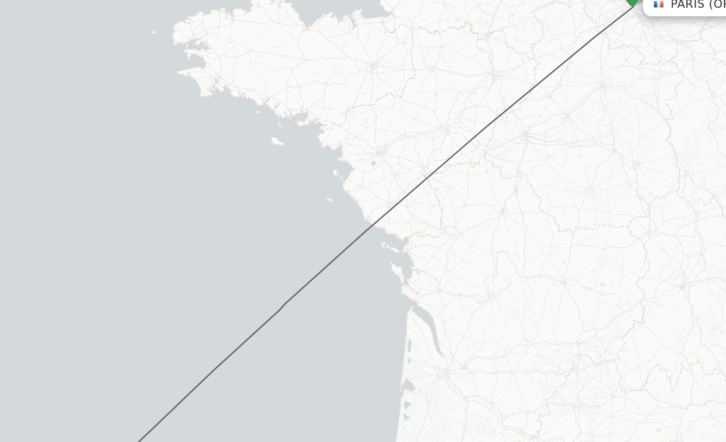 Flights from Paris to Asturias route map