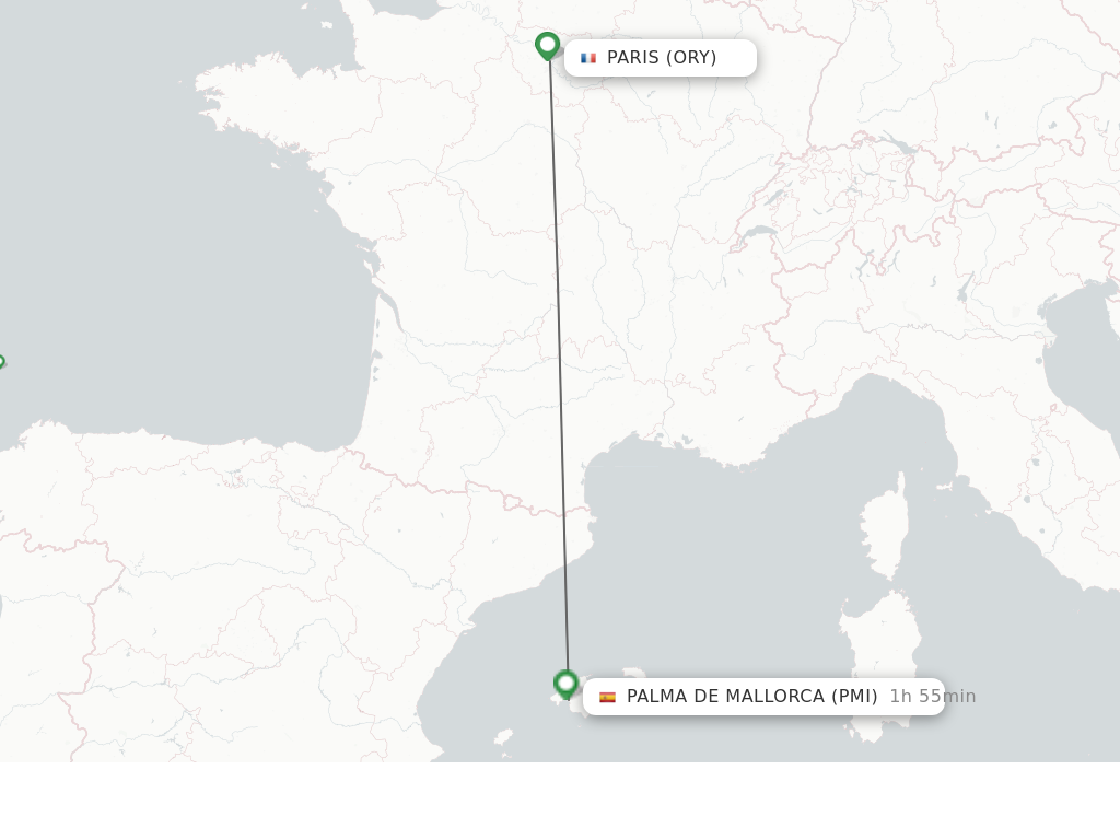 Flights from Paris to Palma De Mallorca route map