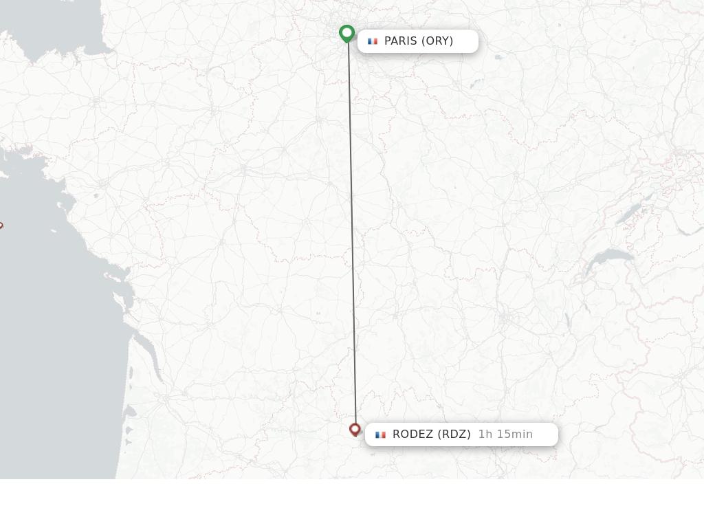 Flights from Paris to Rodez route map