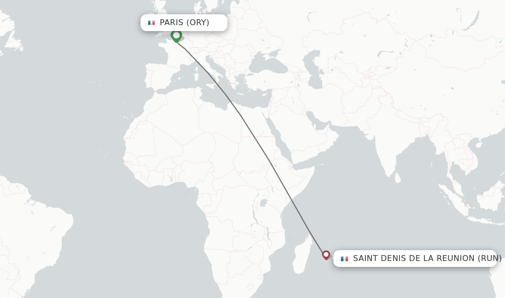 Flights from Paris to Saint Denis de la Reunion route map