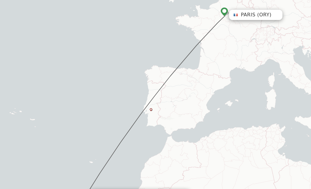 Flights from Paris to Santa Cruz De La Palma route map