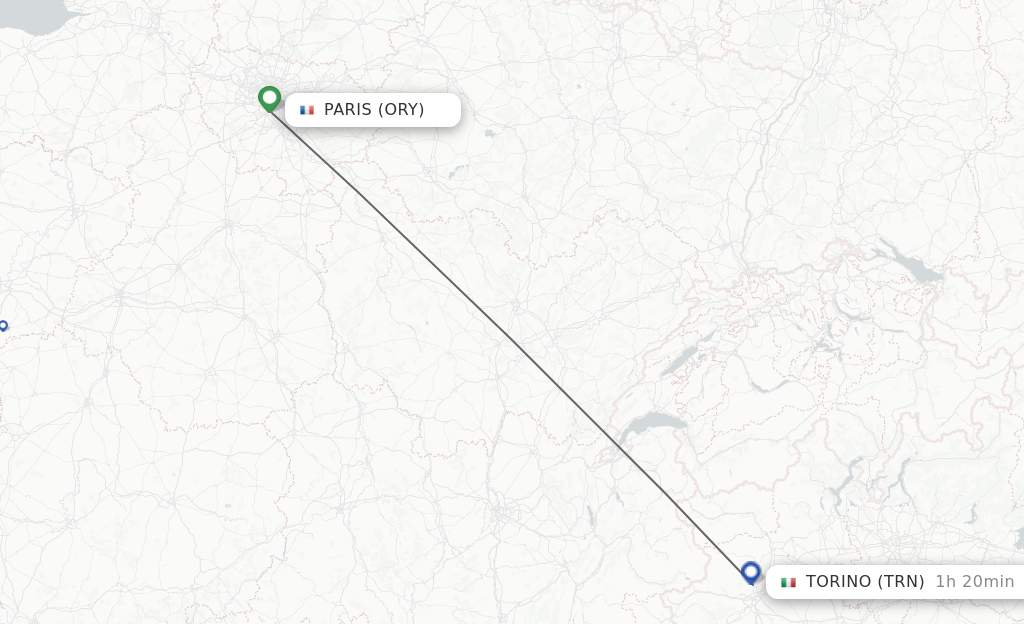 Flights from Paris to Turin route map