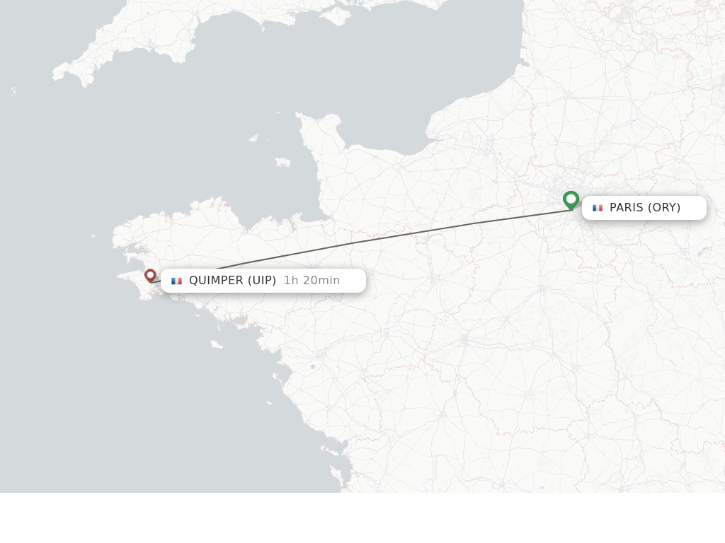 Flights from Paris to Quimper route map