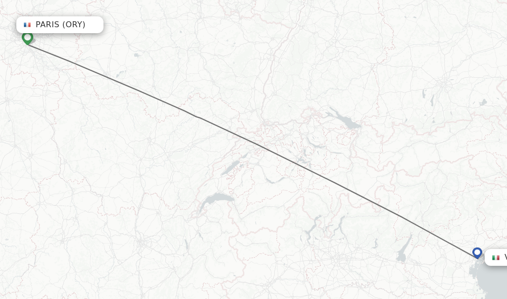 Flights from Paris to Venice route map