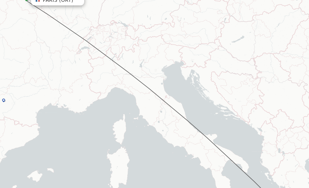 Flights from Paris to Zakinthos route map