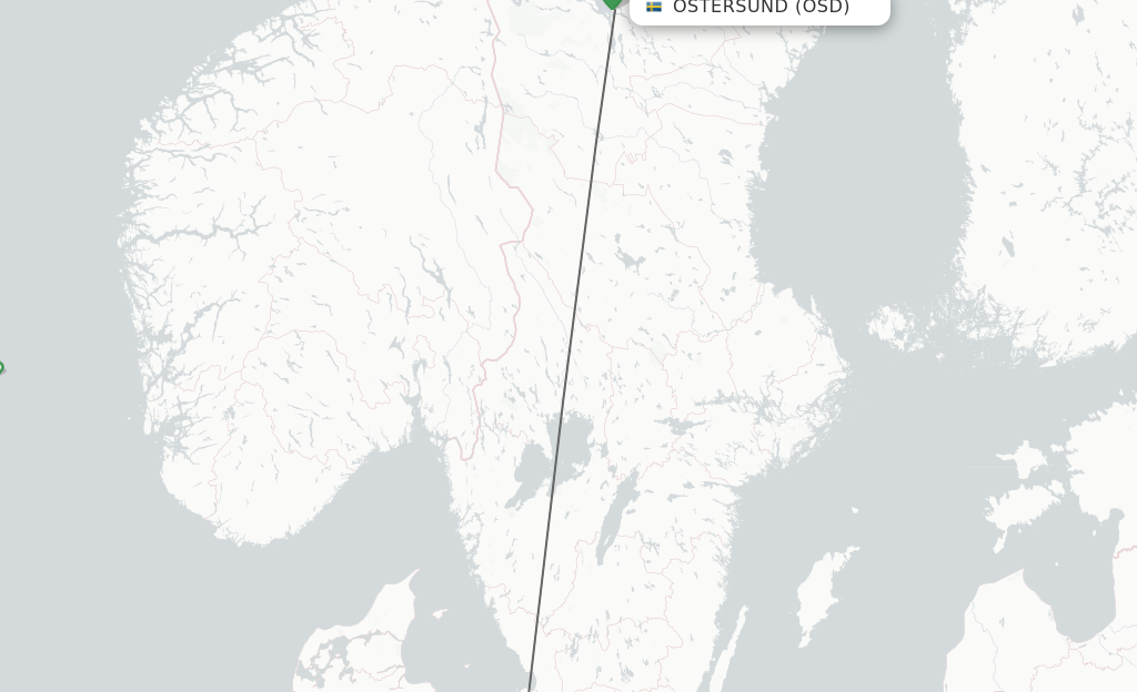 Flights from Ostersund to Copenhagen route map