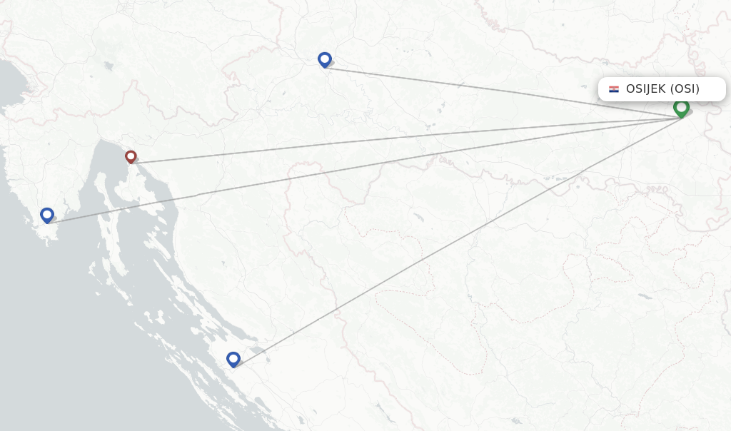 Route map with flights from Osijek with Trade Air