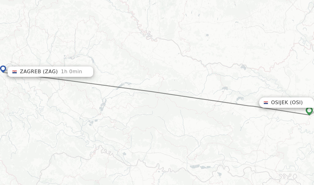 Flights from Osijek to Zagreb route map
