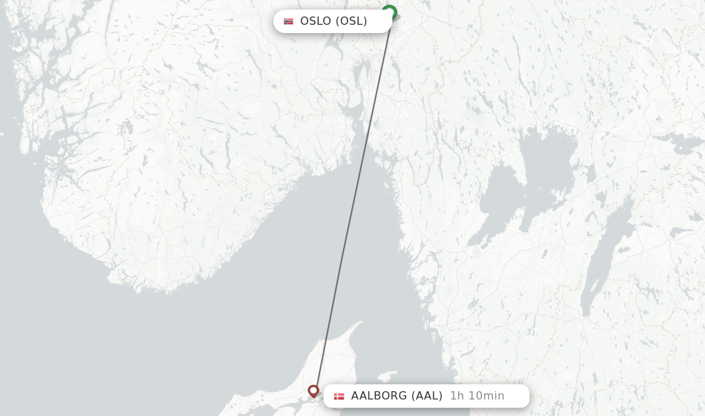 Flights from Oslo to Aalborg route map