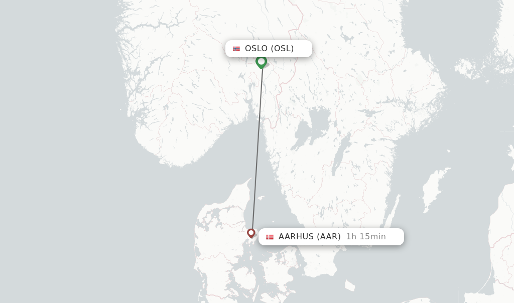 Flights from Oslo to Aarhus route map