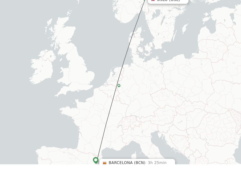 Flights from Oslo to Barcelona route map