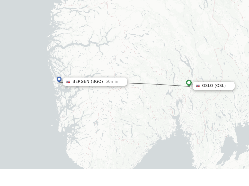 Flights from Oslo to Bergen route map