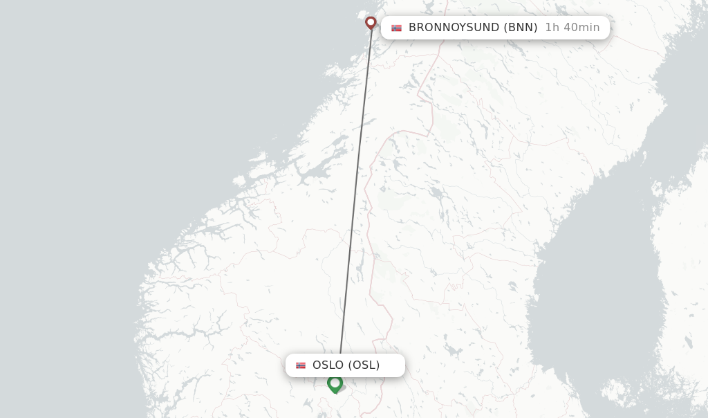 Flights from Oslo to Bronnoysund route map