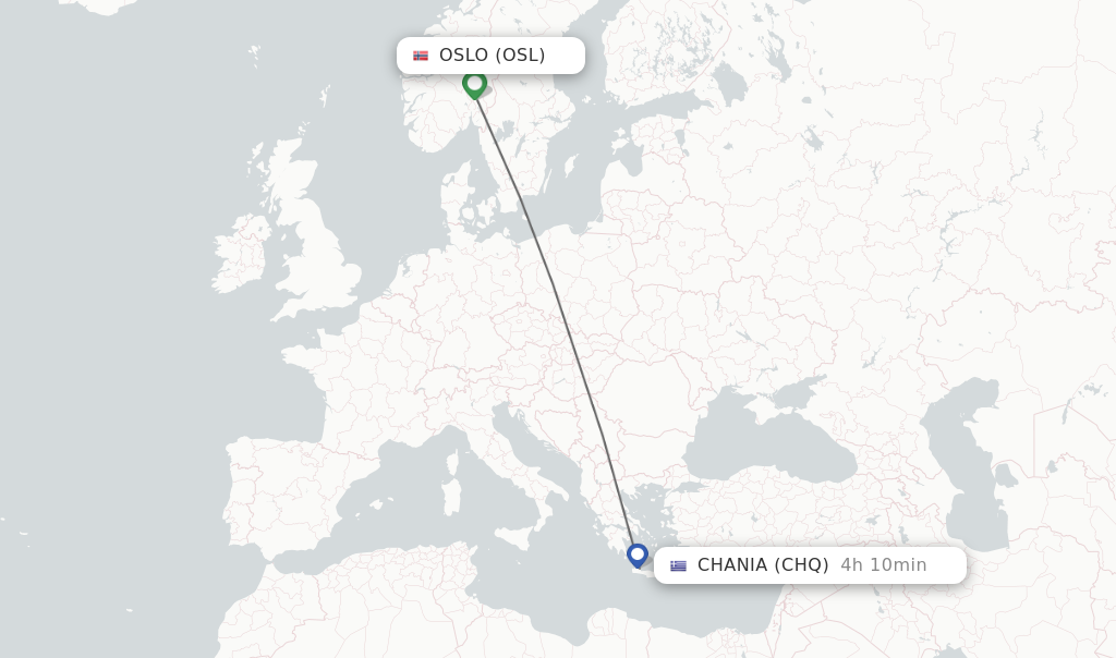 Flights from Oslo to Chania route map